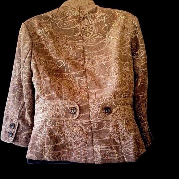 Brown Embroidered Paisley Zip-Up Jacket With High Collar & Back Buttoned details - Picture 4 of 15